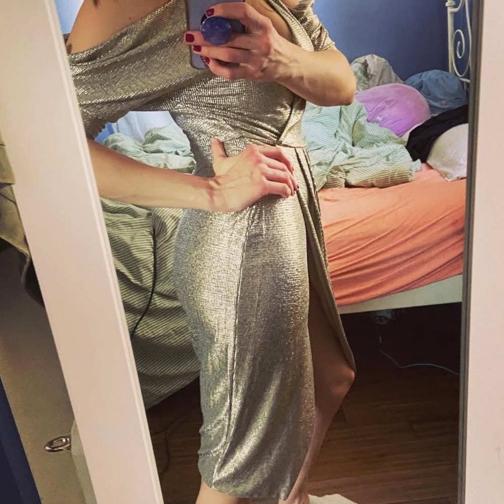 RACHEL Rachel Roy Gold Metallic Asymmetrical Dress